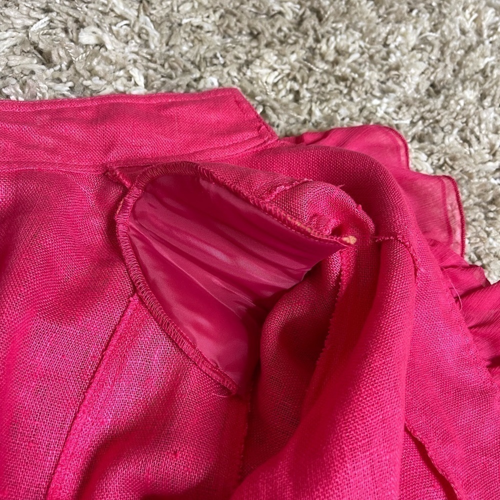 Lena Gabrielle Vintage 100% Linen Pink Fuschia Ruffle Jacket Size 4 #0449 - Picture 13 of 16